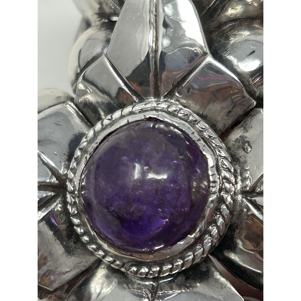Vintage Mexican 925 Sterling Silver Amethyst Cross Pendant 62g Pre 1948 - Picture 5 of 16